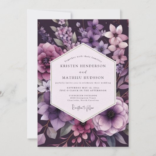 Invitation Plum Botanical Romance Wedding (Devant)