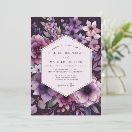 Invitation Plum Botanical Romance Wedding (Debout devant)