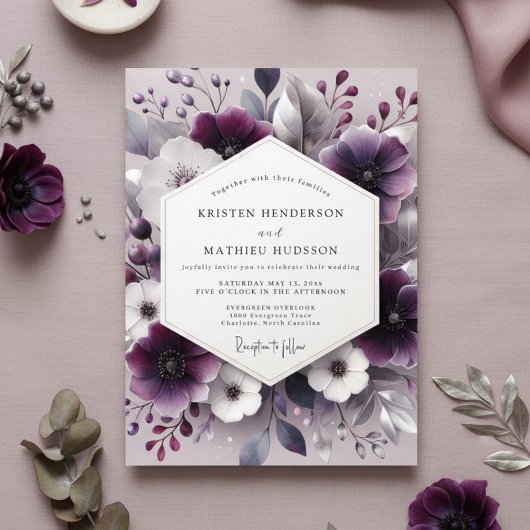 Invitation Plum Botanical Romance Wedding