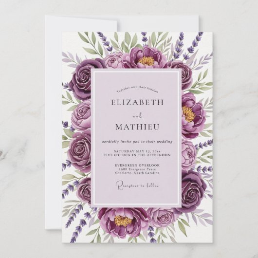 Invitation Plum Botanical Romantic Wedding (Devant)