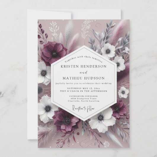 Invitation Plum Botanical Whimsical Wedding (Devant)