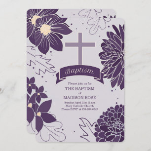 Invitation Plum Botaniques pour les filles avec le baptême cr
