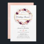 Invitation Plum Bourgogne et Wedding shower géométrique Blush<br><div class="desc">Invitation de wedding showers floraux Boho avec des pivoines et des roses avec cadre géométrique or personnalisable selon vos spécificités.</div>