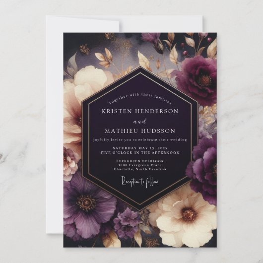 Invitation Plum Chiaroscuro Bloom Wedding (Devant)