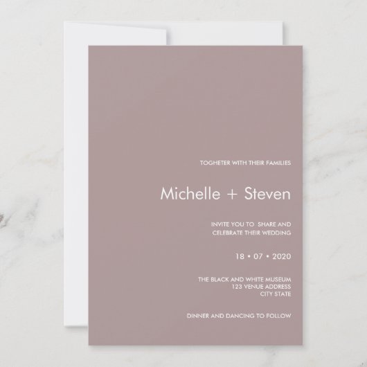 Invitation Plum chic minimal | Mariage de typographie (Devant)