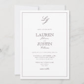 Invitation Plum classique violet calligraphie Monogramme Mari (Devant)
