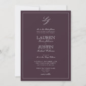 Invitation Plum classique violet calligraphie Monogramme Mari (Devant)