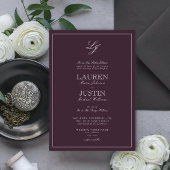 Invitation Plum classique violet calligraphie Monogramme Mari