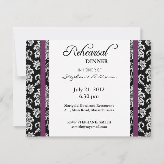 Invitation Plum Damask Dinner Card (Devant)