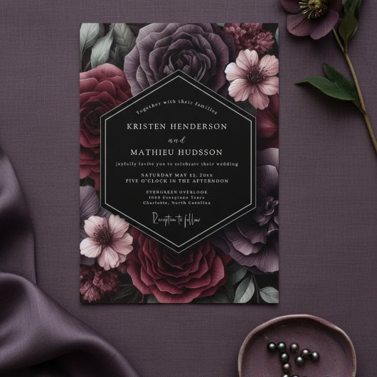 Invitation Plum Dark Bloom Romance Wedding