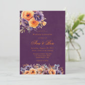 Invitation Plum d'aubergine Orange Floral Mariage Célébration (Debout devant)