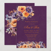 Invitation Plum d'aubergine Orange Floral Mariage Célébration (Devant / Derrière)