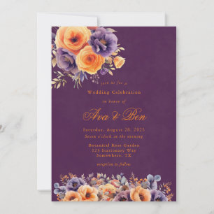 Invitation Plum d'aubergine Orange Floral Mariage Célébration