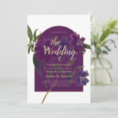 Invitation Plum d'aubergine Purple Floral Forêt Mariage vert (Debout devant)