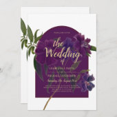 Invitation Plum d'aubergine Purple Floral Forêt Mariage vert (Devant / Derrière)