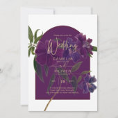 Invitation Plum d'aubergine Purple Floral Forêt Mariage vert (Devant)