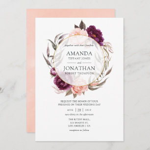 Invitation Plum de Bourgogne et Mariage géométrique floral fl