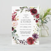 Invitation Plum de Bourgogne romantique et Mariage floral flo (Debout devant)