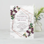 Invitation Plum de marbre géométrique en cuivre Bourgogne (Debout devant)