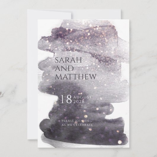 Invitation Plum & Dusty Mauve Mariage d'aquarelle dorée (Devant)