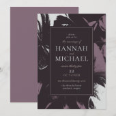 Invitation Plum Eggplant Abstrait noir Mariage floral (Devant / Derrière)