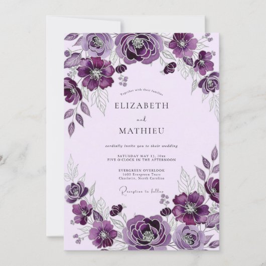 Invitation Plum Elegant Botanical Wedding (Devant)