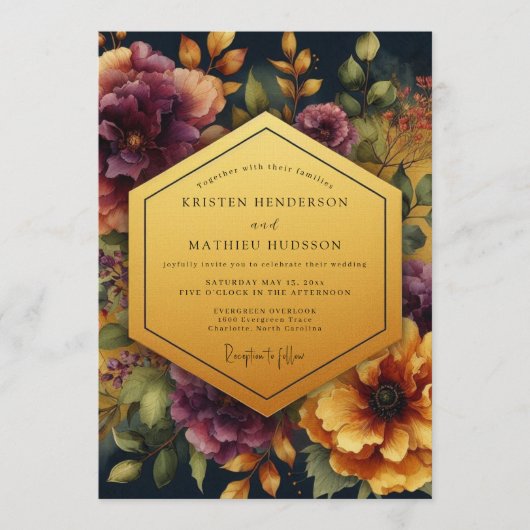 Invitation Plum Ember Bloom Wedding (Devant)