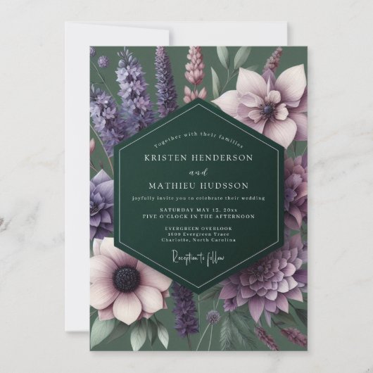 Invitation Plum Enchanted Flora Wedding (Devant)