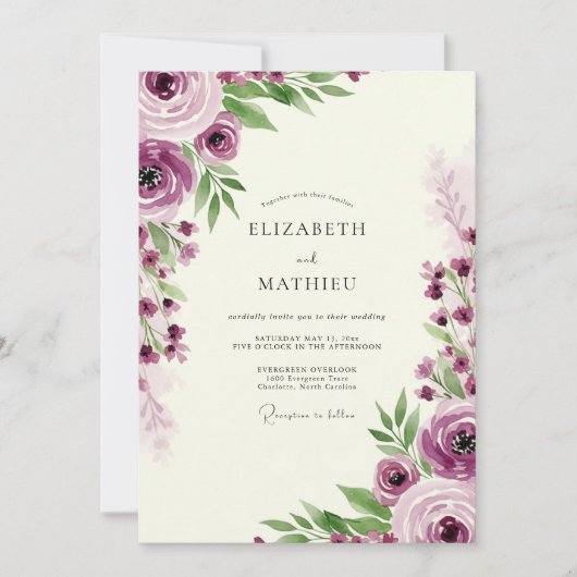 Invitation Plum Enchanting Romantic Wedding (Devant)