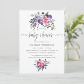 Invitation Plum et Aquarelle rose Baby shower Floral (Debout devant)