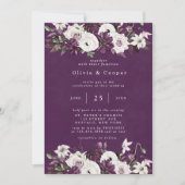Invitation Plum et blanc Aquarelle Florale Mariage élégant (Devant)