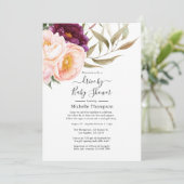 Invitation Plum et Blush Floral Drive par douche (Debout devant)