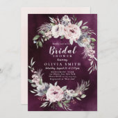 Invitation Plum et boho rose pâle douche à nuptiale florale (Devant / Derrière)