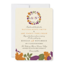 Plum et Citrouille Automne Wreath Wedding Invitati