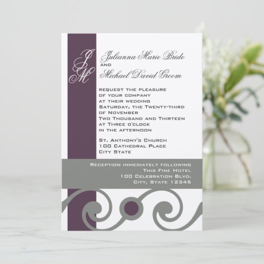 Invitation Plum et gris (Debout devant)