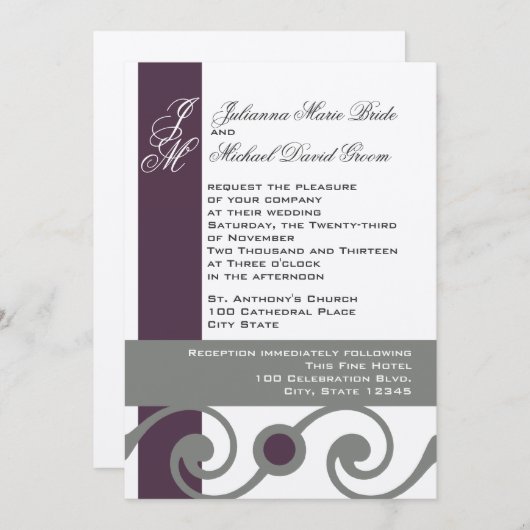 Invitation Plum et gris (Devant / Derrière)