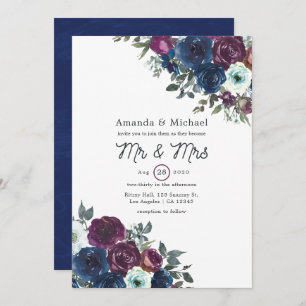 Invitation Plum et Mariage floral de marine