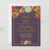 Invitation Plum et Mariage or de couleur florale victorienne (Devant)