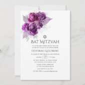 Invitation Plum et marine Aquarelle Bat mitzvah floral (Devant)