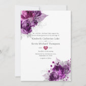 Invitation Plum et marine Aquarelle Mariage floral (Devant)