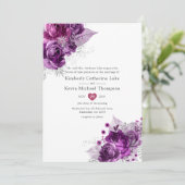 Invitation Plum et marine Aquarelle Mariage floral (Debout devant)