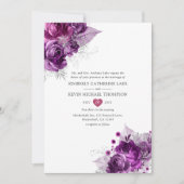 Invitation Plum et marine Aquarelle Mariage floral (Devant)