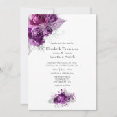 Invitation Plum et marine Aquarelle Mariage floral (Devant)