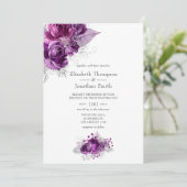 Invitation Plum et marine Aquarelle Mariage floral (Debout devant)