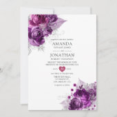 Invitation Plum et marine Aquarelle Mariage floral (Devant)