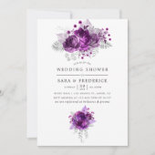 Invitation Plum et marine Aquarelle Wedding shower floral (Devant)