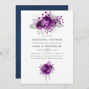 Invitation Plum et marine Aquarelle Wedding shower floral
