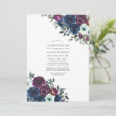 Invitation Plum et marine Fête de la vie en fleurs Photo (Debout devant)
