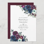 Invitation Plum et marine Floral QR Code RSVP Mariage (Devant / Derrière)