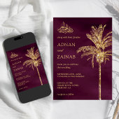 Invitation Plum et or Parties scintillant Date Palm Musulman